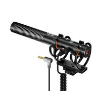 HUIOP Microphone à canon CVM-VM20 CVM-VM20 Microphone à condensateur cardioïde vidéo annulation de bruit de coupure basse 2 niveaux Surveillance de 3,5 mm avec support antichoc Pare-brise Étui