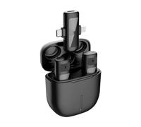 HUIOP Microphone Lavalier Système de microphone sans fil One-Trigger-Two 2,4 G avec 1 récepteur + 2 microphones + 1 étui de charge, portée de transmission de 35 m, réduction du bruit, Plug & Play