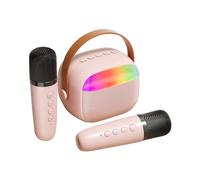 HUIOP Mini kit de karaoké avec microphone et haut-parleur sans fil avec 2 microphones, cadeaux pour fête d'anniversaire, bureau, KTV pour la maison en plein air, lumière LED colorée