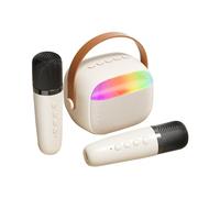HUIOP Mini kit de karaoké avec microphone et haut-parleur sans fil avec 2 microphones, cadeaux pour fête d'anniversaire, bureau, KTV pour la maison en plein air, lumière LED colorée