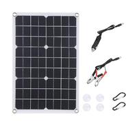 HUIOP Panneau solaire, panneau solaire portable 18 V 20 W, panneau solaire en silicium monocristallin, port de charge USB double DC5521, interface de pince de batterie pour charger des téléphones