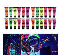 HUIOP Peinture Corporelle Phosphorescente,24 Tubes 10 ML / 0,34 Oz Art Body Paint Glow in UV Light Face &Body Paint avec 6 Couleurs Glow Blacklight Neon Fluorescent pour Party Clubbing Festival