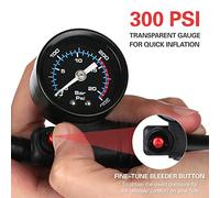 HUIOP Pompe à choc haute pression 300 PSI Pompe à air Presta Schrader Valve VTT avec jauge pour fourche avant et suspension de vélo arrière Amortisseur d'air