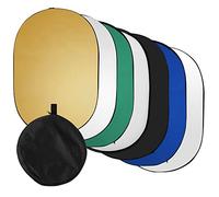 HUIOP Réflecteur de lumière pour photographie de 60 x 90 cm / 24 x 35 pouces 7 en 1 (translucide, argent, or, blanc, noir, vert, bleu) Multi-disque pliable pour photo