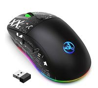 HUIOP Souris mécanique sans fil T90 2,4 G RVB - Design ergonomique - 10 millions de frappes - Durée de vie - 3600 DPI - 11 modes RVB