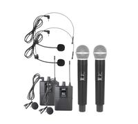 HUIOP Système de microphone sans fil UHF professionnel double à main avec récepteur émetteur portable, microphones serre-tête et à rabat pour réunions, fête, église, DJ