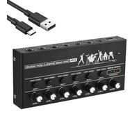 HUIOP Table de mixage audio stéréo 6 canaux avec coque en métal USB de type C pour guitare, basse, clavier, scène 6,35 mm mono/6,5 double canaux, table de mixage à ultra silencieux, table de mixage 6