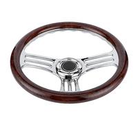 HUIOP Volant en Bois de 14 Pouces avec Rayons en Chrome | Construction en aluminium durable, Compatible avec le moyeu à 6 boulons, Conception de poignée ergonomique
