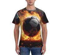 HUIopq Ballon de football imprimé feu loisirs vêtements de tous les jours t-shirt hommes manches courtes entraînement élégant été respirant, Noir , S