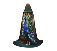 HUIopq Belle cape à capuche imprimée paon pour cosplay, festival, carnaval, famille, vacances, aventures en plein air