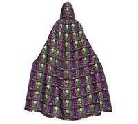 HUIopq Cape à capuche avec imprimé extraterrestre vert pour carnaval | Capes de sorcière pour adulte 190 cm Accessoire de fête de Noël
