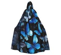 HUIopq Cape à capuche avec imprimé papillons bleus et fleurs blanches pour carnaval, Halloween, cosplay