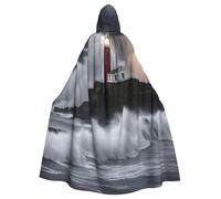 HUIopq Cape à capuche imprimée phare en tempête pour carnaval, Halloween | Costume polyvalent pour adulte - 185 cm - Accessoire de déguisement de magicien de Noël