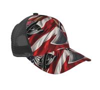 HUIopq Casquette de baseball en maille respirante avec drapeau rouge et hache de pompier - Confortable - Pour le sport, la course à pied, le golf, les activités de plein air
