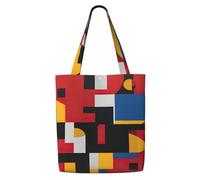 HUIopq Composition en rouge, jaune, bleu et noir, sac à bandoulière réutilisable en toile, grand fourre-tout, léger, voyage, plage, pique-nique