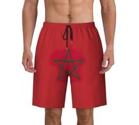 HUIopq Drapeau du Maroc Imprimé Short de Bain Pratique Respirant Sport Activewear Confortable Plage Surf Été, Noir , L