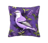 HUIopq Housse de coussin carrée avec imprimé floral violet lavande et oiseaux violets