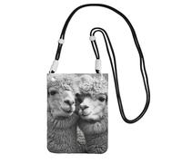 HUIopq I Love Alpagas Imprimé Femmes Hommes Téléphone Sac à Bandoulière Voyage Course Randonnée Shopping Usage quotidien Portefeuille à bandoulière, Noir , Taille unique