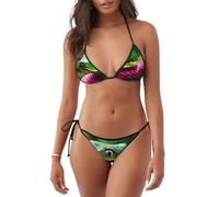 HUIopq Maillot de bain deux pièces imprimé serpent vert pour femme, maillot de bain plage, piscine, aventure d'été, imperméable, Noir , M