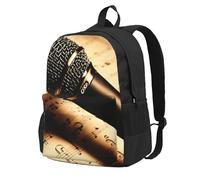 HUIopq Sac à dos unisexe avec microphone imprimé notes de musique grande capacité Sac à dos de voyage pour le travail et l'aventure en plein air