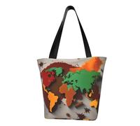 HUIopq Sac fourre-tout d'été léger avec motif carte du monde avec sangle réglable pour voyage, plage, usage quotidien