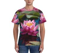 HUIopq Spirit of the Lotus Print Leisure Wear Everyday T-Shirt Hommes Manches Courtes Entraînement Élégant Été Respirant, Noir , 3XL