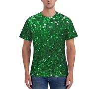 HUIopq T-shirt à manches courtes pour homme avec imprimé paillettes vertes et scintillantes, Noir , XL
