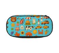 HUIopq Trousse à crayons de grande capacité avec impression d'icônes américaines et de symboles - Trousse polyvalente pour l'école, le bureau, le maquillage, accessoire de voyage, Noir , Taille unique