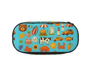 HUIopq Trousse à crayons de grande capacité avec impression d'icônes américaines et de symboles - Trousse polyvalente pour l'école, le bureau, le maquillage, accessoire de voyage, Noir , Taille unique