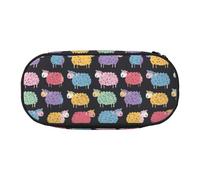 HUIopq Trousse à crayons de grande capacité avec motif de mouton coloré et mignon, polyvalent, pour l'école, le bureau, le maquillage, accessoire de voyage, Noir , Taille unique, Organiseur de sac