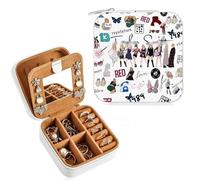 Huipalon Swiftie Petite boîte à bijoux de voyage Taylor avec miroir, organisateur de bijoux de voyage pour colliers, boucles d'oreilles, bagues, amateurs de musique, cadeau pour les fans de Swift
