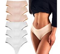 HUIQINGLI Aura Invisible Camel Toe Thong, Camel Toe Underwear for Women, High Waisted Seamless Thongs, No Show Underwear for Women, Lot de 6 pièces, L