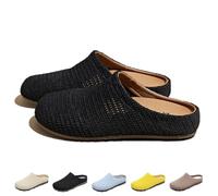 HUIQINGLI Women's Mesh Textured Flat Sandals, Comfortable Non-Slip and Breathable Knit Round Toe Flats Lady Shoe Slipper (Black,37)