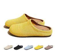 HUIQINGLI Women's Mesh Textured Flat Sandals, Comfortable Non-Slip and Breathable Knit Round Toe Flats Lady Shoe Slipper (Yellow,39)