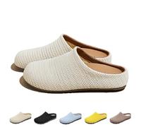 HUIQINGLI Women's Mesh Textured Flat Sandals, Comfortable Non-Slip and Breathable Knit Round Toe Flats Lady Shoe Slipper (Beige,40)