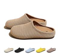 HUIQINGLI Women's Mesh Textured Flat Sandals, Comfortable Non-Slip and Breathable Knit Round Toe Flats Lady Shoe Slipper (Khaki,39)