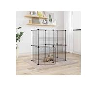 Huisdierenkooi met deur 12 panelen 35x35 cm staal zwart3114036