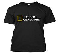 HUISHIJIA National Geographic Logo Short Sleeve Men's Black T Shirt Black XL