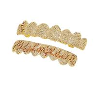 Huit Modèles de Cap Dentaire Minimaliste Tout Strass, Plaqué Or et Argent Style Hip-Hop Bijou Dentaire Cadeau Mode Unisexe(Gold,Set2)