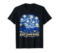 Huit Nuits étoilées Hanukkah Menorah Van Gogh Village T-Shirt