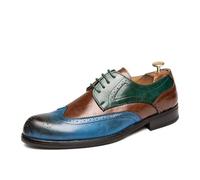 HuitJours Chaussures Oxford pour homme - Brogues multicolores à lacets - Bout rond perforé, C-Bleu, 41 EU