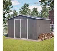 HUIVEYA Abri de Rangement métallique 300x252x191cm, avec Toit à Deux versants, pour Espace extérieur (Grey)