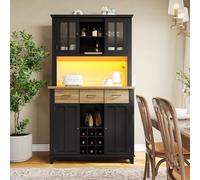 HUIVEYA Armoire de cuisine106 x 40 x 179,5 cm, Sideboard Haute à façade vitrée avec étagères réglables (Black)