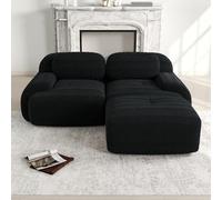 HUIVEYA Canapé Modulable 2 Places avec 1 Repose-Pieds en Velours Côtelé,Accoudoirs Extra-Larges,Coussins d’Assise Haute Résilience 32D,Conception Ergonomique,Aucun Assemblage Requis (Black)