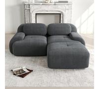 HUIVEYA Canapé Modulable 2 Places avec 1 Repose-Pieds en Velours Côtelé,Accoudoirs Extra-Larges,Coussins d’Assise Haute Résilience 32D,Conception Ergonomique,Aucun Assemblage Requis (Grey)