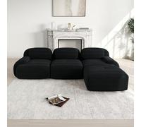 HUIVEYA Canapé Modulable Trois Places avec 1 Repose-Pieds en Velours Côtelé,Accoudoirs Extra-Larges,Coussins d’Assise Haute Résilience 32D,Conception Ergonomique,Aucun Assemblage Requis (Black)
