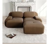 HUIVEYA Canapé Modulable Trois Places avec 1 Repose-Pieds en Velours Côtelé,Accoudoirs Extra-Larges,Coussins d’Assise Haute Résilience 32D,Conception Ergonomique,Aucun Assemblage Requis (Brown)