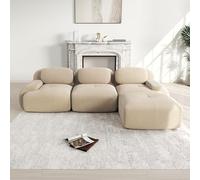 HUIVEYA Canapé Modulable Trois Places avec 1 Repose-Pieds en Velours Côtelé,Accoudoirs Extra-Larges,Coussins d’Assise Haute Résilience 32D,Conception Ergonomique,Aucun Assemblage Requis (Beige)