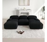 HUIVEYA Canapé Modulable Trois Places avec 2 Repose-Pieds en Velours Côtelé,Accoudoirs Extra-Larges,Coussins d’Assise Haute Résilience 32D,Conception Ergonomique,Aucun Assemblage Requis (Black)