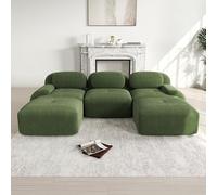 HUIVEYA Canapé Modulable Trois Places avec 2 Repose-Pieds en Velours Côtelé,Accoudoirs Extra-Larges,Coussins d’Assise Haute Résilience 32D,Conception Ergonomique,Aucun Assemblage Requis (Green)